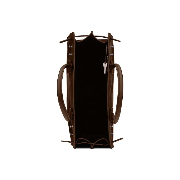 SAINT LAURENT SAC DE JOUR Calfskin Grained Leather Handbag Men's Dark Wood Color-3