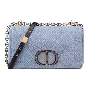 DIOR Caro Denim Handbag, Shoulder Bag, Crossbody Bag Medium Size Women's Blue