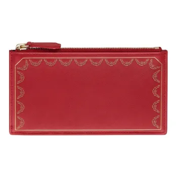 CARTIER GUIRLANDE Cow Leather Card Holder Women's Red