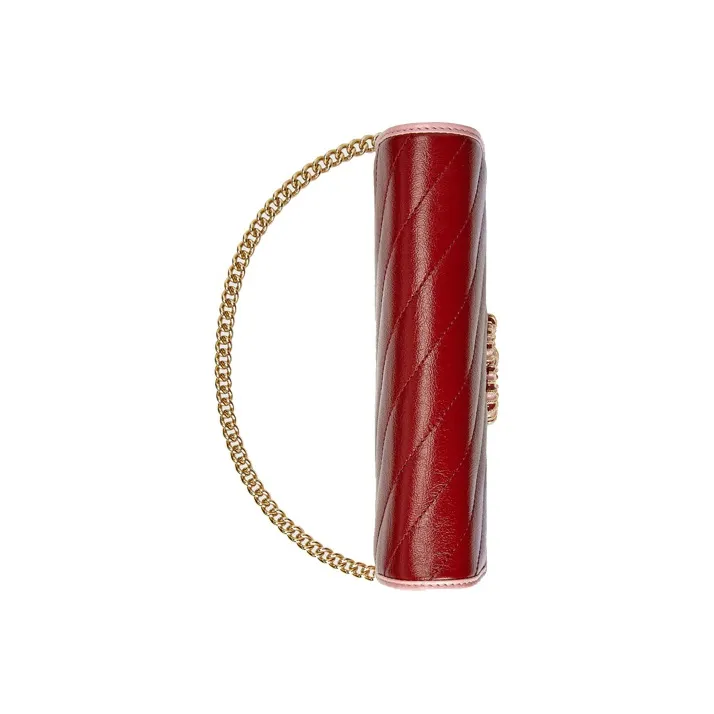 GUCCI Marmont Leather One Shoulder Handbag Crossbody Bag Mini Women's Red Pink-3