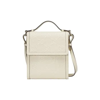 GUCCI Leather Messenger Bag, Shoulder Bag, Handbag, Crossbody Bag Unisex White