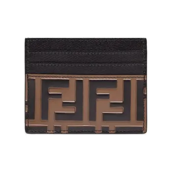 FENDI Card Holder Embossed Ff Brown/Black