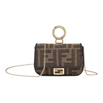FENDI Baguette Jacquard Canvas Fabric Baguette Bag, Coin Purse, Crossbody Bag, Shoulder Bag Women's Brown