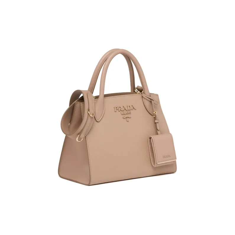 PRADA Leather And Calfskin Shoulder Bag Crossbody Bag Handbag Women's Cameo Brown Beige-1