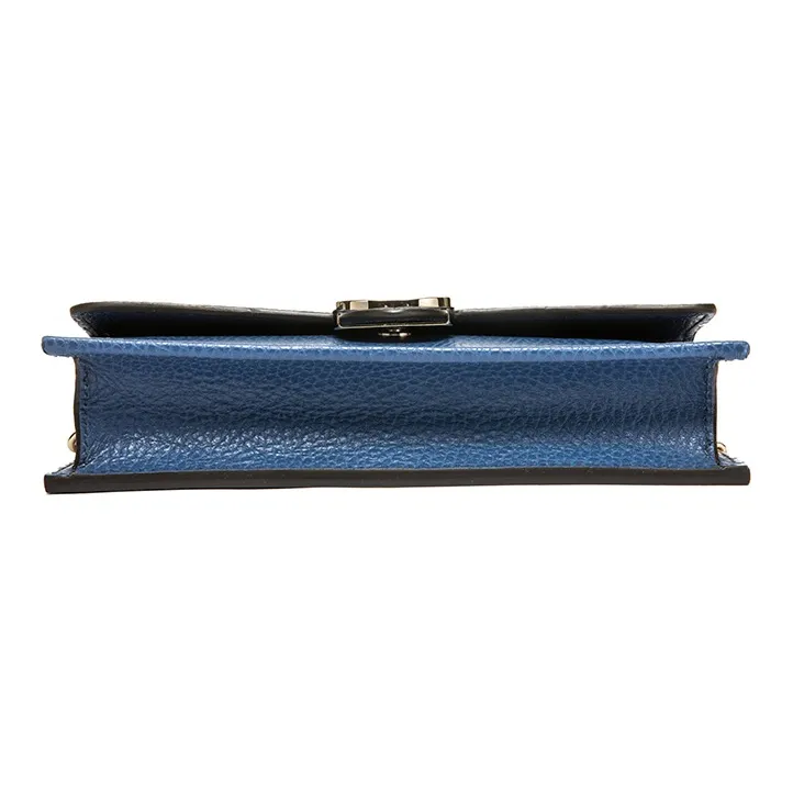 GUCCI Double G Leather WOC Chain Shoulder Messenger Bag Blue-4