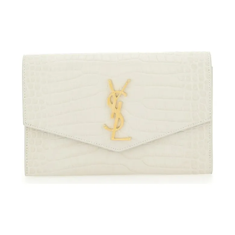 SAINT LAURENT Leather Envelope Bag Wallet Crossbody Bag Shoulder Bag Women's White-1