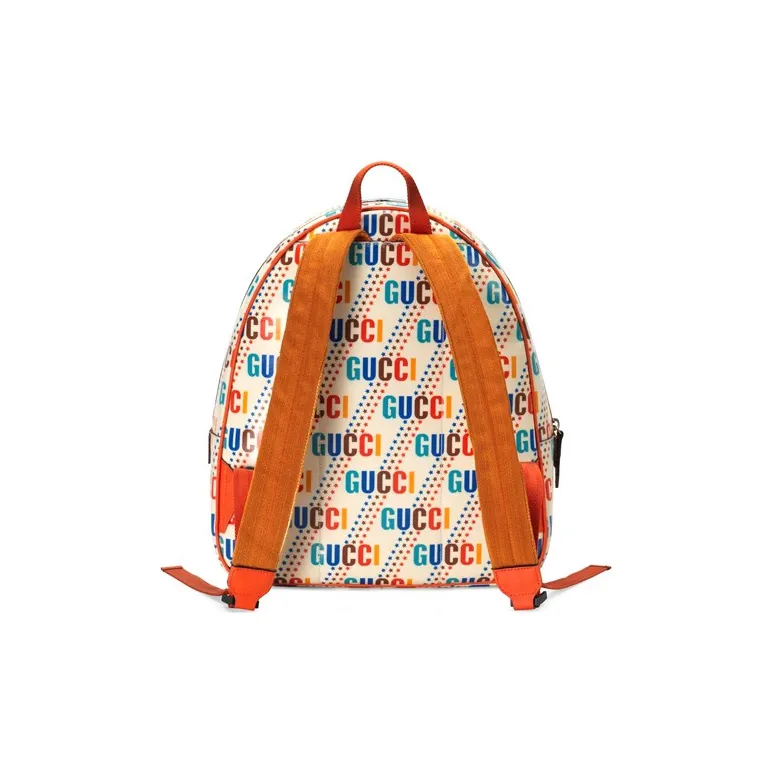 GUCCI Canvas With Leather Backpack Kids' Ecru/Orange-3