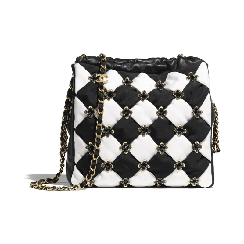 CHANEL Sheepskin Crossbody Bag Women's Black/White-1