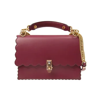 FENDI Kan I Leather Shoulder Bag Crossbody Bag Handbag Women's Burgundy
