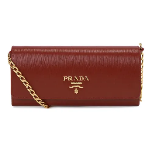 PRADA Calfskin Shoulder Bag, Crossbody Bag Women's Dark Red