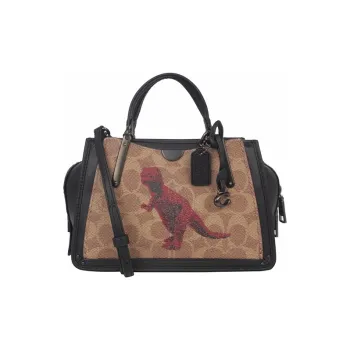 COACH Dreamer Shoulder Bag Portable Crossbody Bag Small Size Women's Tan Monogram With Black