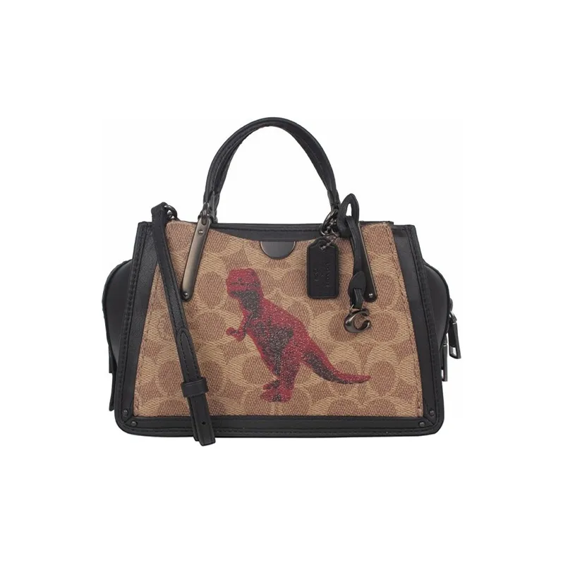 COACH Dreamer Shoulder Bag Portable Crossbody Bag Small Size Women's Tan Monogram With Black-0