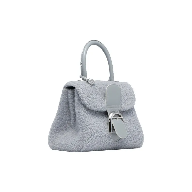 Delvau Brillant Soft Wool Patchwork Calfskin Shoulder Bag Crossbody Bag Handbag Mini Women's Ice Gray-1
