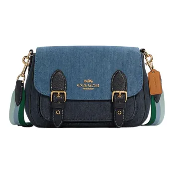 COACH Lucy Fabric Cow Leather Patchwork Shoulder Bag Crossbody Bag Small Size Women's Denim Blue