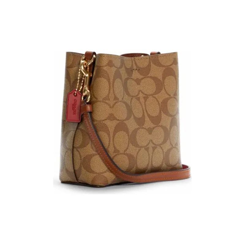 COACH Town Ebony Leather Bucket Bag, Crossbody Bag Trumpets Women's Khaki Multicolor-1