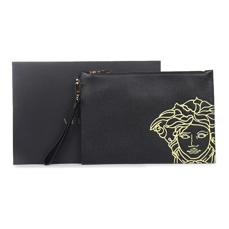 VERSACE Cow Leather Coin Purse, Clutch Regular Men's Black-2