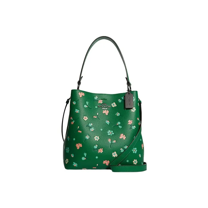 COACH Town Leather Bucket Bags Shoulder Bag Crossbody Bag Large Size Women's Green-0