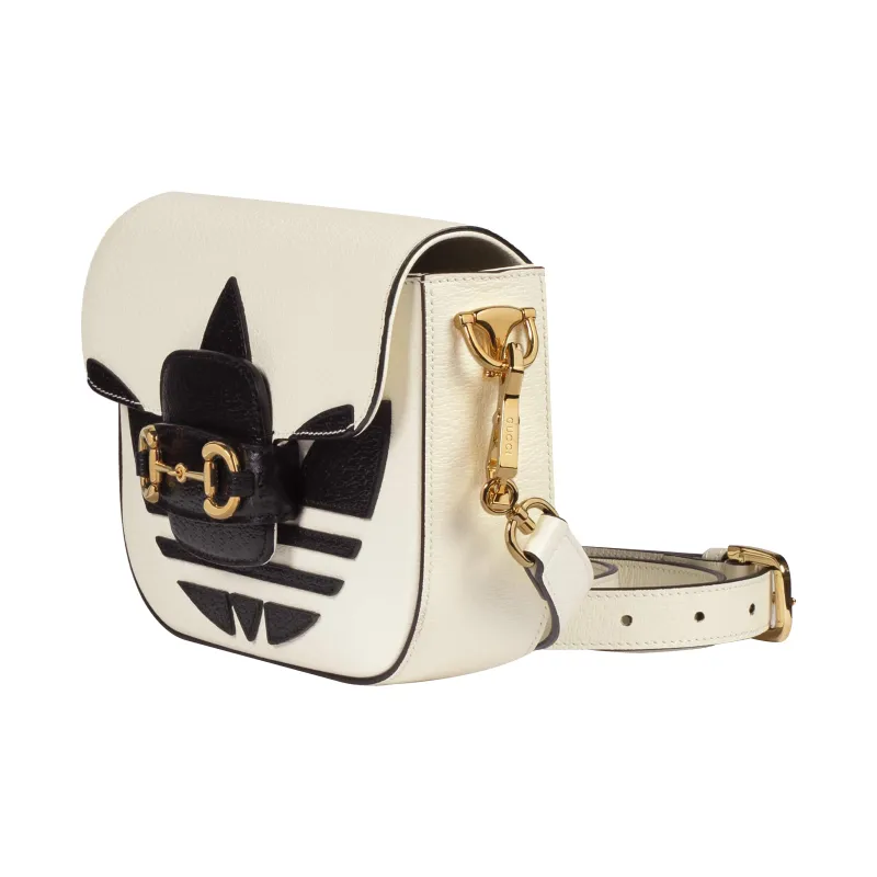 GUCCI Adidas Collaboration Horsebit 1955 Leather Shoulder Bag, Crossbody Bag Mini Unisex White-2