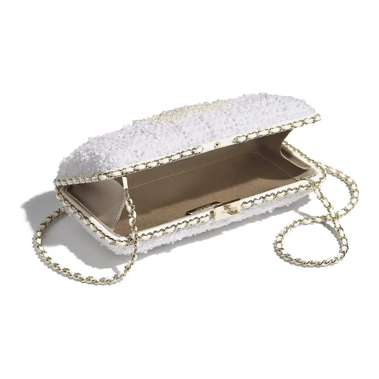 CHANEL Woolen Pearl Box, Runway Style Evening Bag Women's White-2