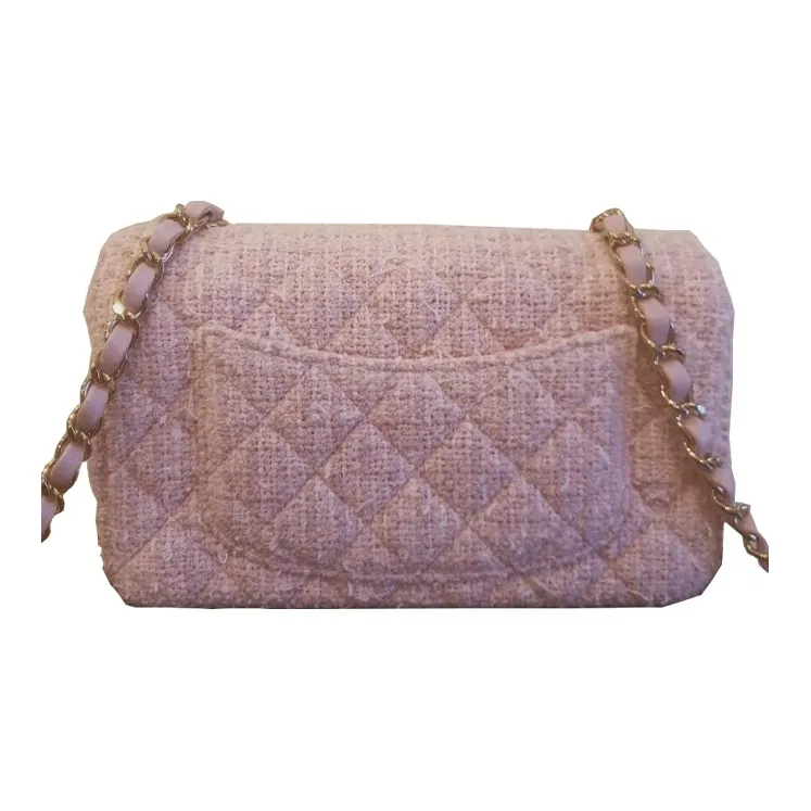 CHANEL Classic Flap CF Woolen Crossbody Bag Mini Women's Pink-1