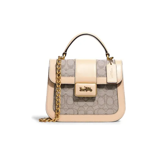 COACH Alie Jacquard With Calfskin Handbags Shoulder Bag Crossbody Bag Small Size Women's Ivory White & Gray Monogram