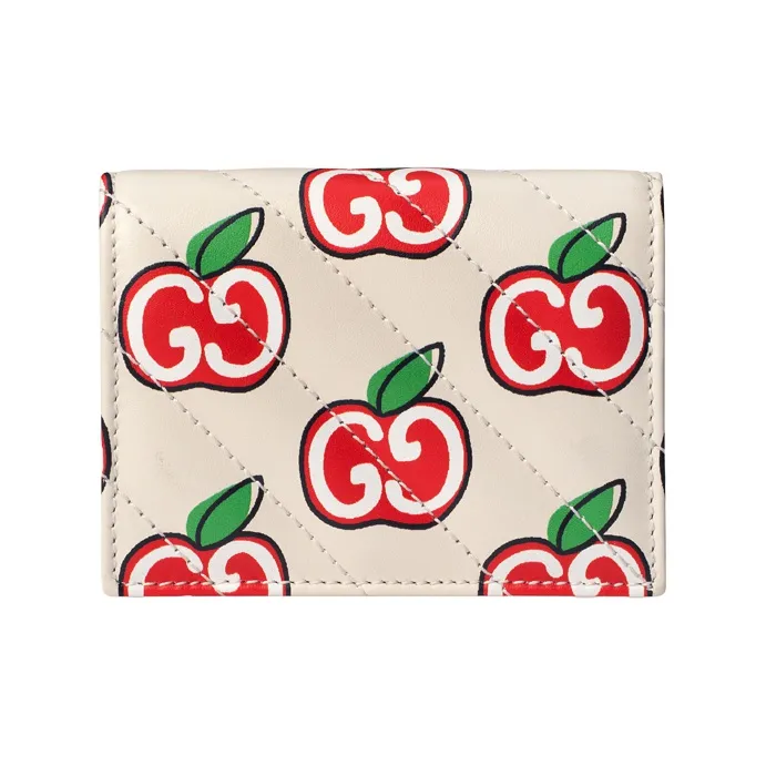 GUCCI Leather Card Holder, Wallet Women's White/Red-2