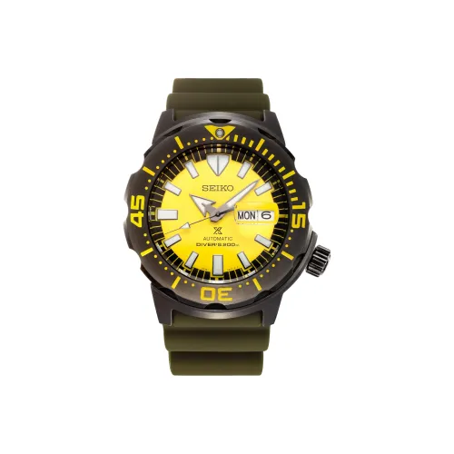 SEIKO Prospe Collection Mechanical Movement Silicone Strap Watch Men's Watches Yellow Watch Dial SRPF35K1