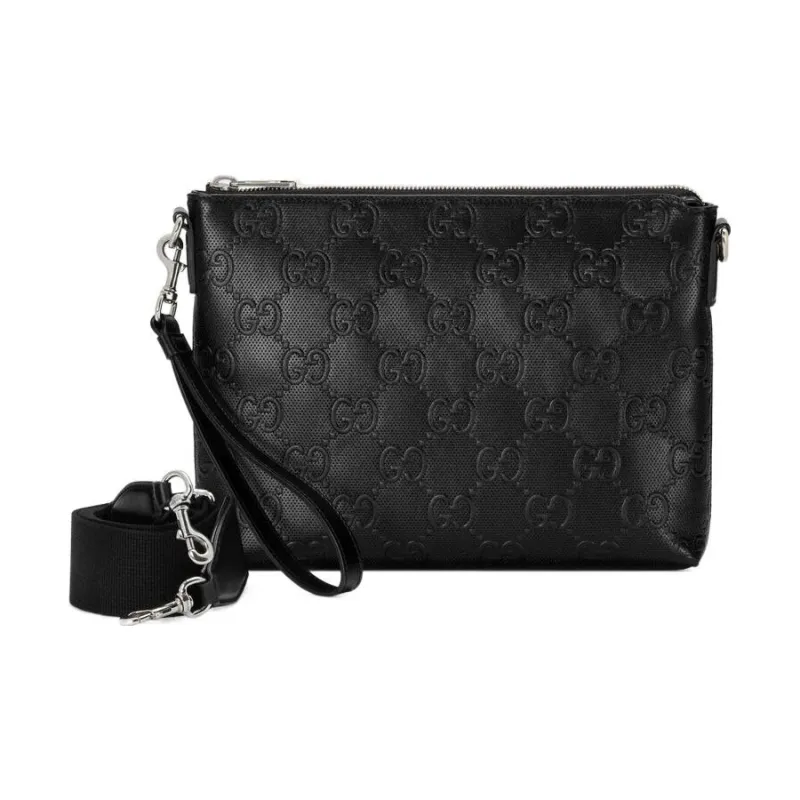 GUCCI Leather Messenger Bag Clutches Medium Size Men's Black-2