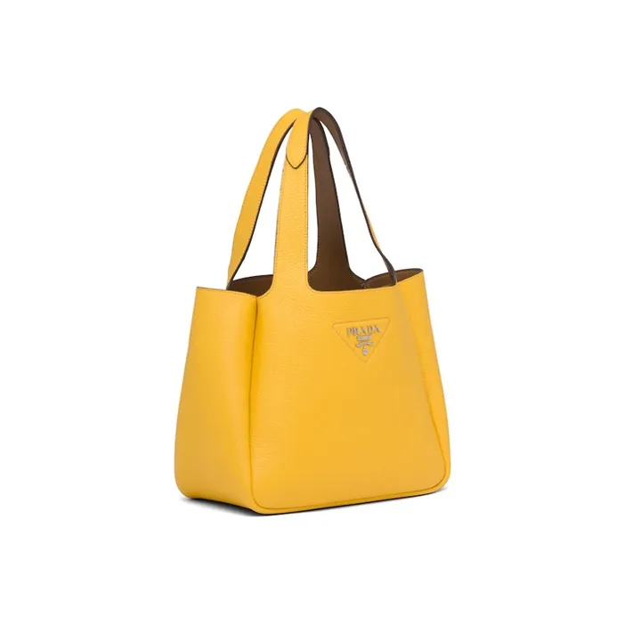 PRADA Dynamique Calfskin Tote Bag Shopping Bag Handbag Women's Caramel Yellow-1