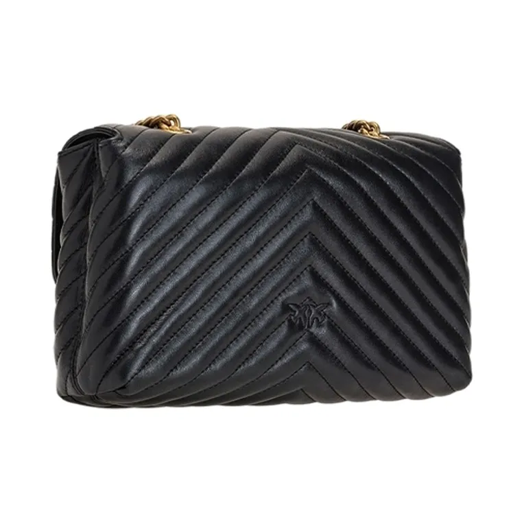 PINKO Puff Sheepskin With Cow Leather Swallow Bag, Shoulder Bag, Crossbody Bag Women's Black-1