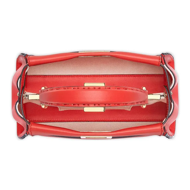 FENDI Peekaboo Calfskin Shoulder Bag Crossbody Bag Handbags Mini Women's Red-2