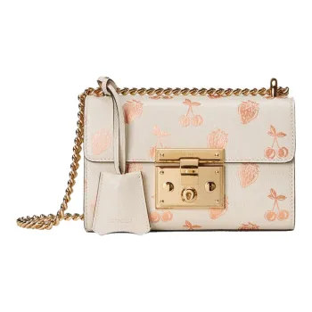 GUCCI Padlock Leather Box Bag, Lock Bag, Shoulder Bag, Crossbody Bag Small Size Women's White