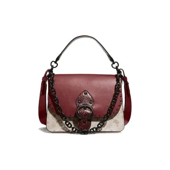 COACH Beat Leather Square Bag Handbag Shoulder Bag Crossbody Bag Medium Size Women's Burgundy