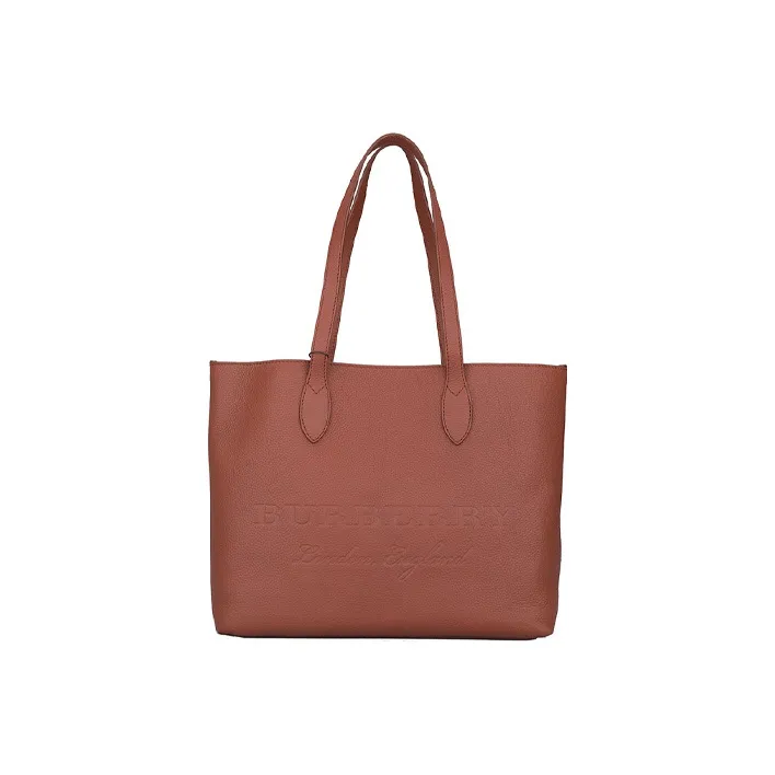 Burberry Embossed Leather Tote Bag Shopping Bag Handbag Shoulder Bag Women's Umber-0