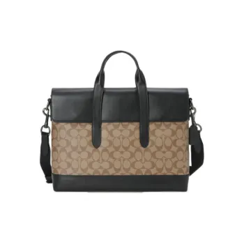 COACH Hamilton Cow Leather Handbag Shoulder Bag Briefcase Large Size Men's Black & Monogram Brown