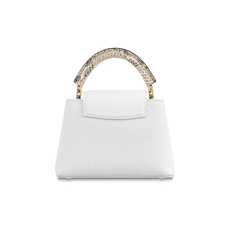 LOUIS VUITTON Capucines Python Skin Trim Kapustin Handbag Shoulder Bag Crossbody Bag Mini Women's Candy Color/White-2