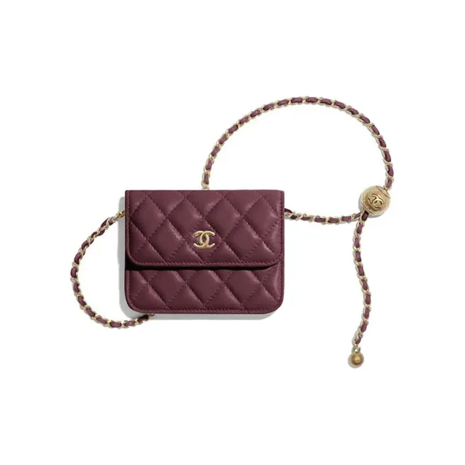CHANEL Sheepskin Shoulder Bag, Crossbody Bag, Fanny Pack, Coin Purse Women's Burgundy-0