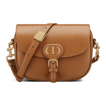 DIOR Cow Leather Crossbody Bag Shoulder Bag Women's Cognac