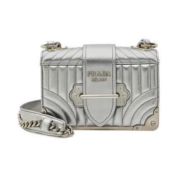 PRADA Cahier Leather Shoulder Bag Women's Silver