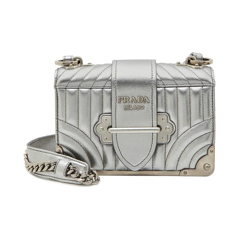 PRADA Cahier Leather Shoulder Bag Women's Silver-0