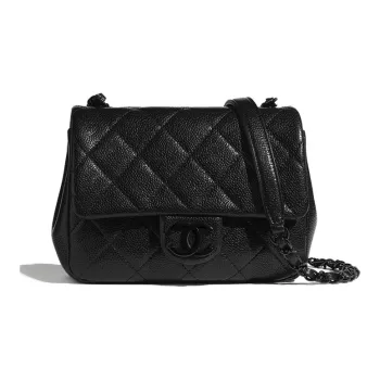 CHANEL Grain Embossed Calfskin Mini Square Flap Bag, Top Handle Shoulder Bag, Crossbody Bag Women's Black