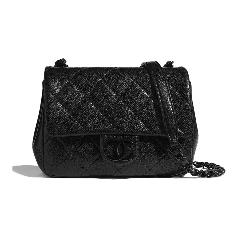 CHANEL Grain Embossed Calfskin Mini Square Flap Bag, Top Handle Shoulder Bag, Crossbody Bag Women's Black-0