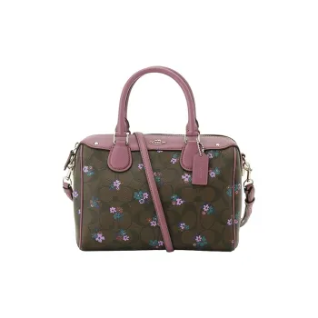 COACH Bennett Canvas Leather Boston Bag Shoulder Bag Crossbody Bag Handbag Medium Size Women's Brown Violet Multicolor