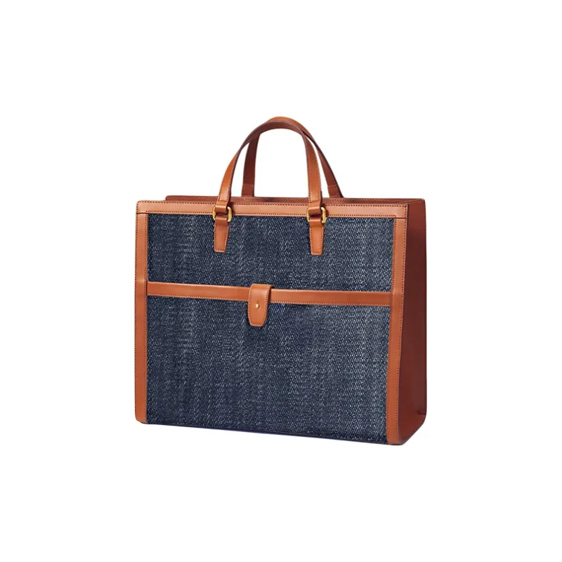 Julychagall Denim Tote Bag, Shopping Bag, Shoulder Bag, Handbag Women's Denim/Light Brown-3