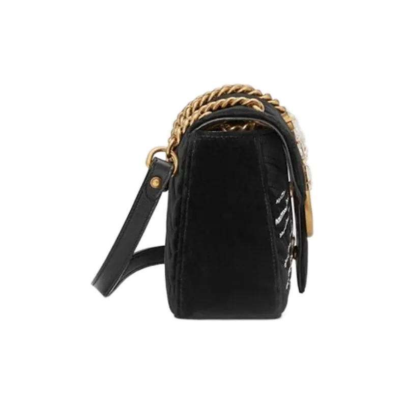 GUCCI Marmont Velvet Chain Bag Crossbody Bag Shoulder Bag Small Size Women's Black-2