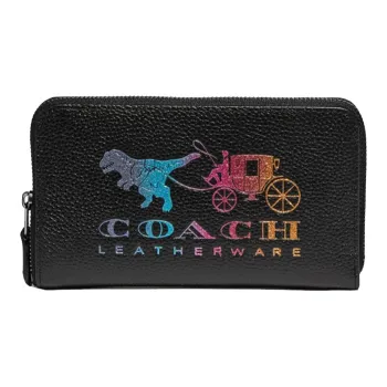 COACH Zip Around Cow Leather Wallet Men's Black