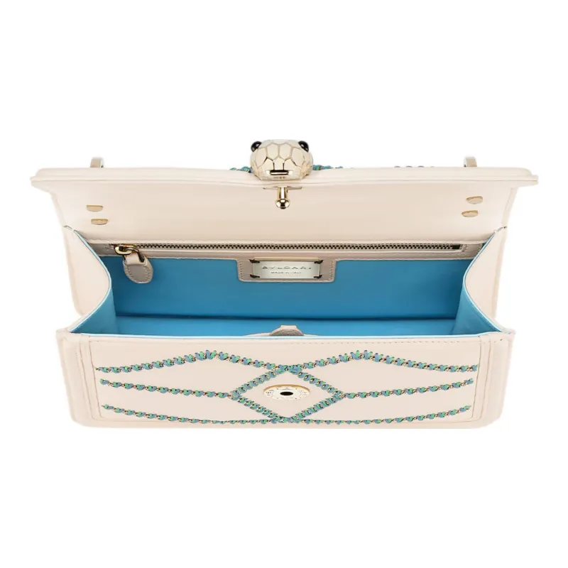 BVLGARI Serpenti Diamond Blast Calfskin With Embroidery Shoulder Bag Crossbody Bag Regular Women's Ivory White-2