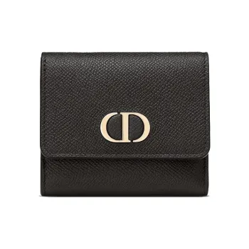 DIOR 30 Montaigne Grained Calfskin Card Holder Wallet Women's Black
