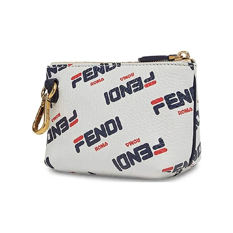 FENDI FILA Collaboration Calfskin Clutch Unisex White/Blue/Red-1