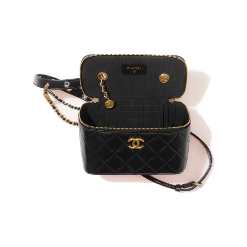 CHANEL Sheepskin Box Bag, Small Box Shoulder Bag, Crossbody Bag, Makeup Bag Women's Black-3